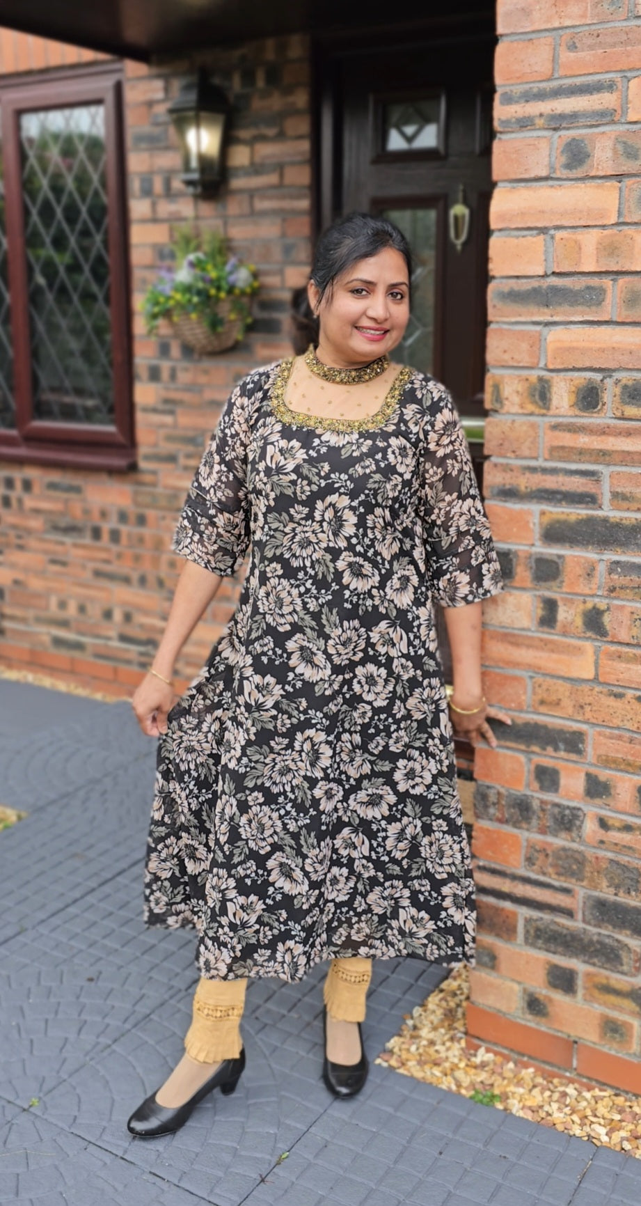 Beautiful floral printed hand worked Aline Kurti/dress