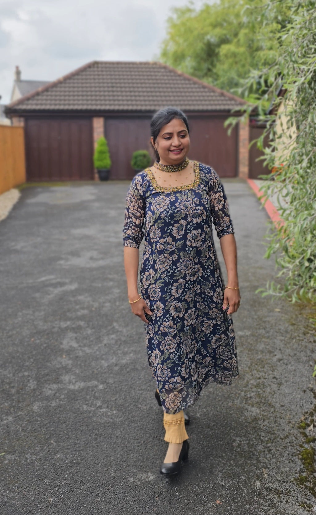 Beautiful floral handworked Aline Kurti/Dress