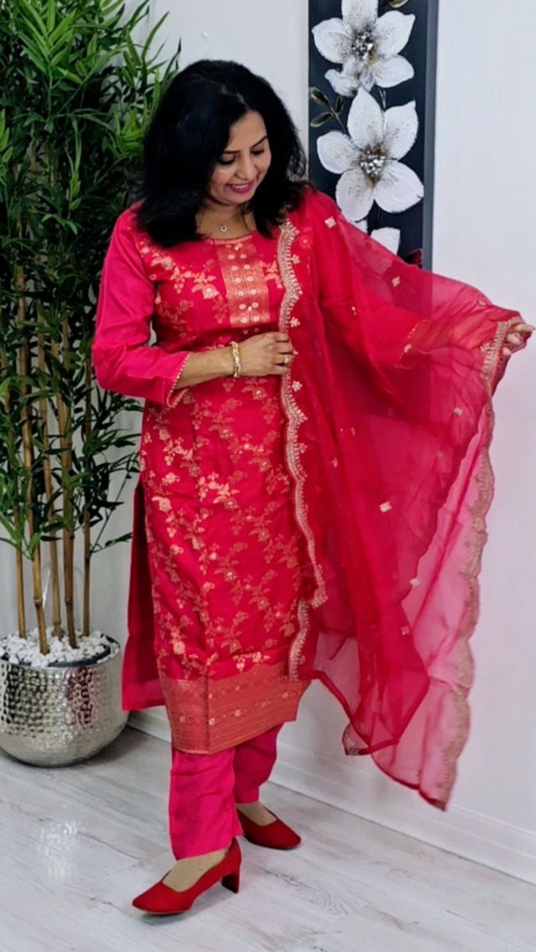 Silk Three piece suit with beautiful organza dupatta*