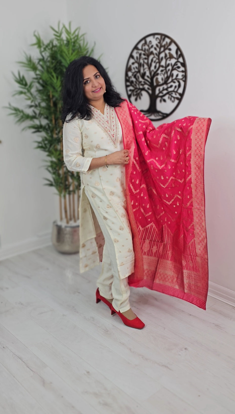 Semi soft silk three piece with banarasi dupatta