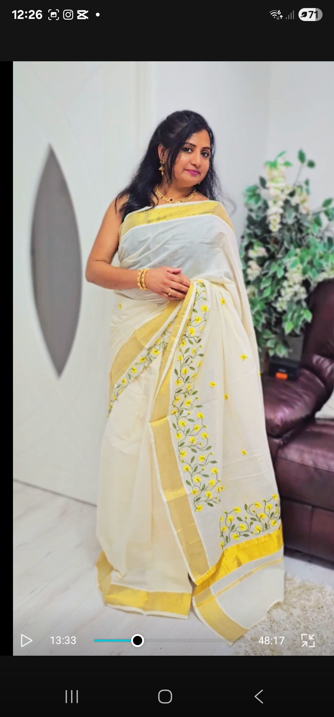 Kanikkonna embroidered ready to wear saree with readymade blouse ( with sleeve)*