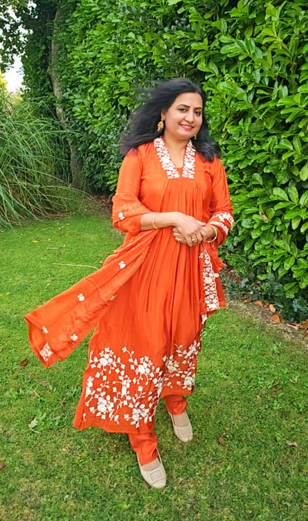Pure chinnon embroidered three piece suit