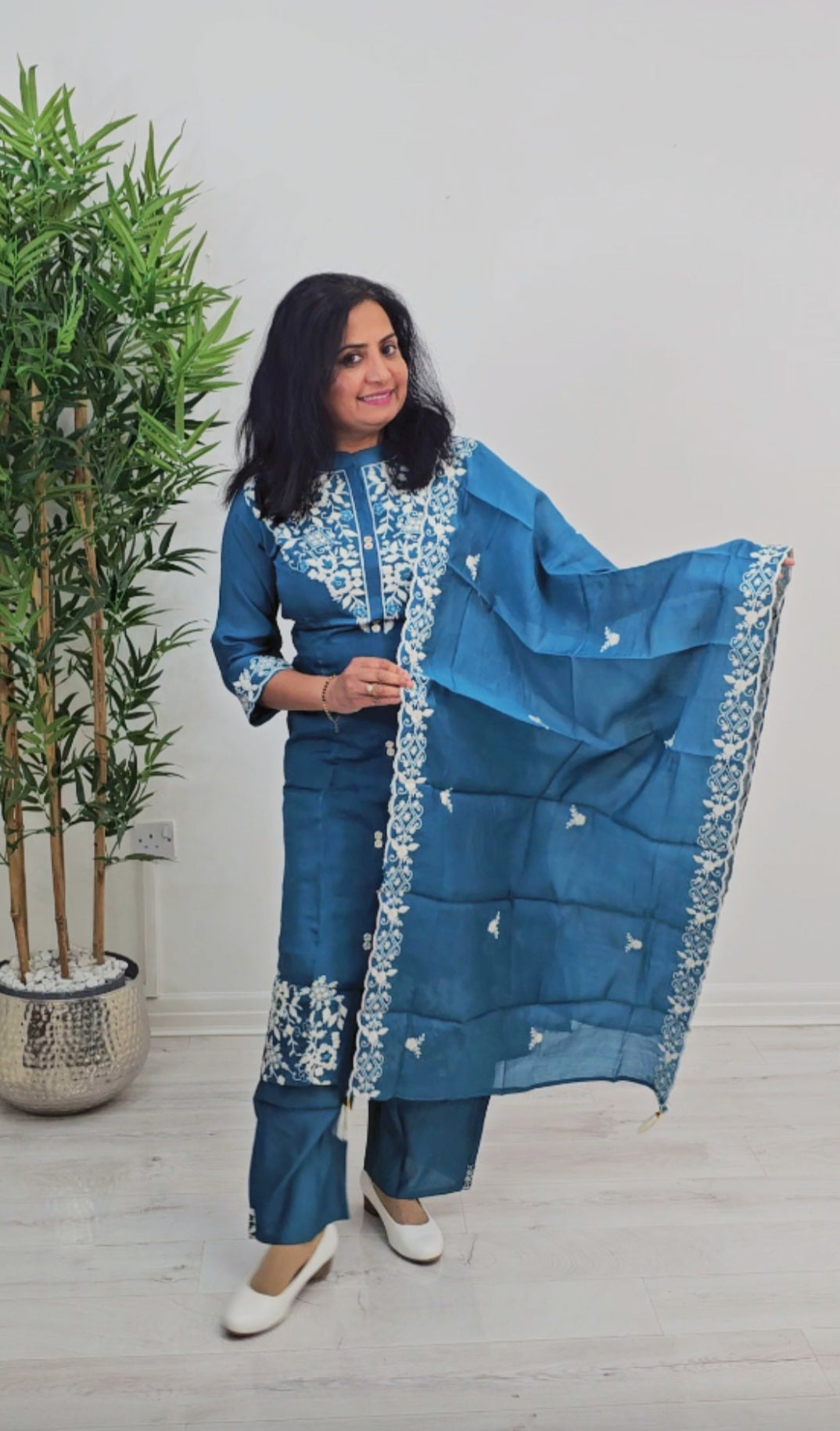 Silk embroidered three piece suit