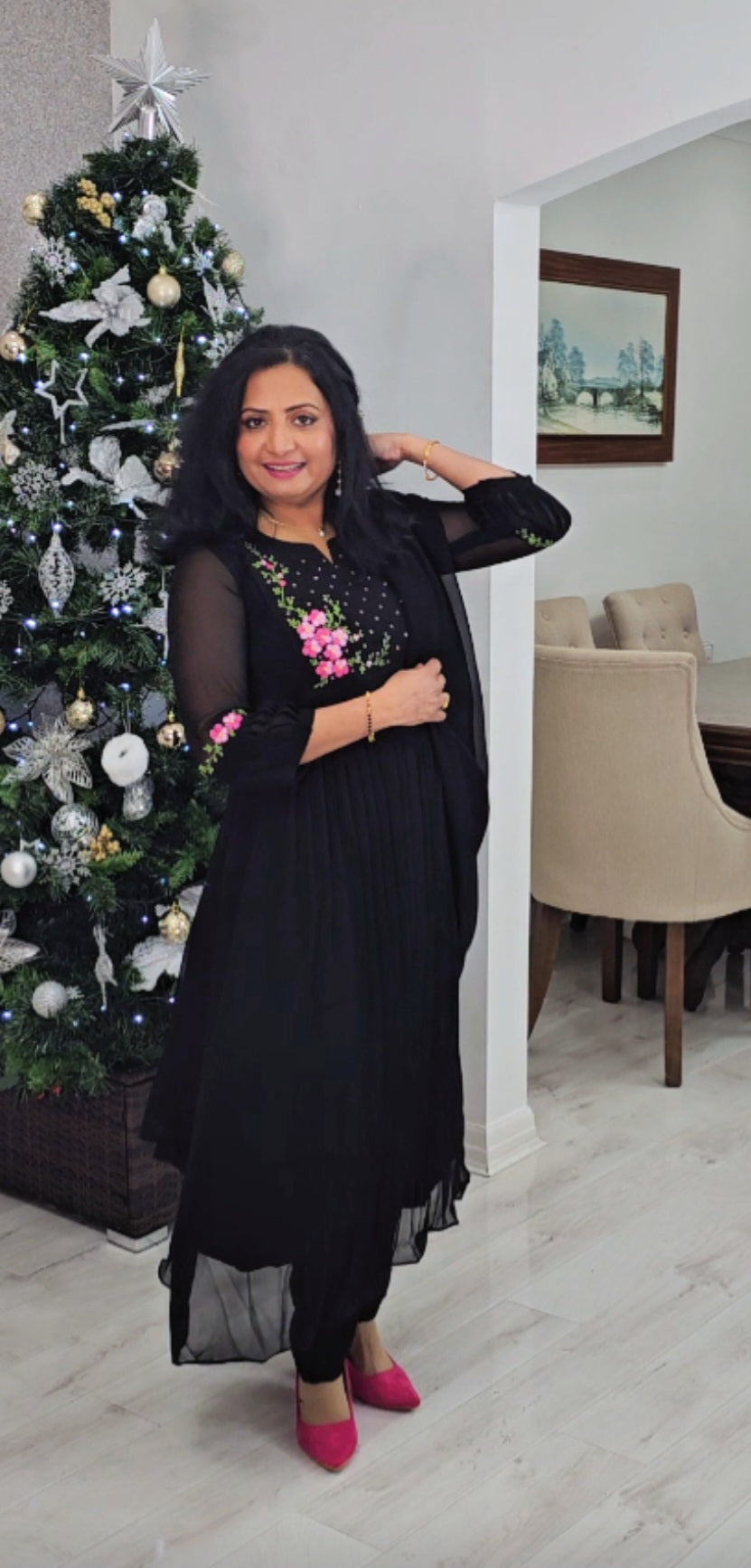 Stunning faux georgette party wear three piece kurti set 💕(black)