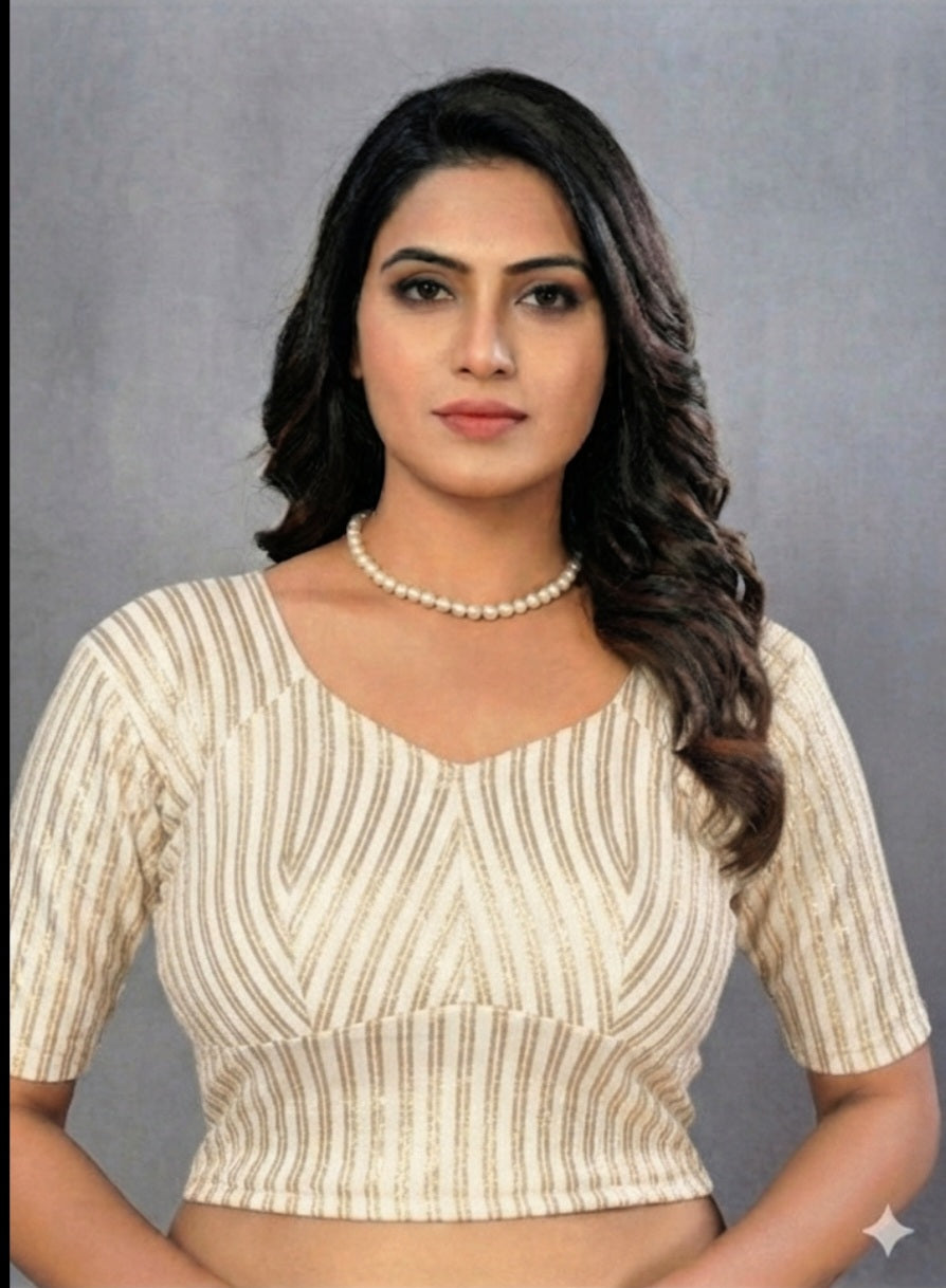 Stretchable katori saree blouse with golden lines