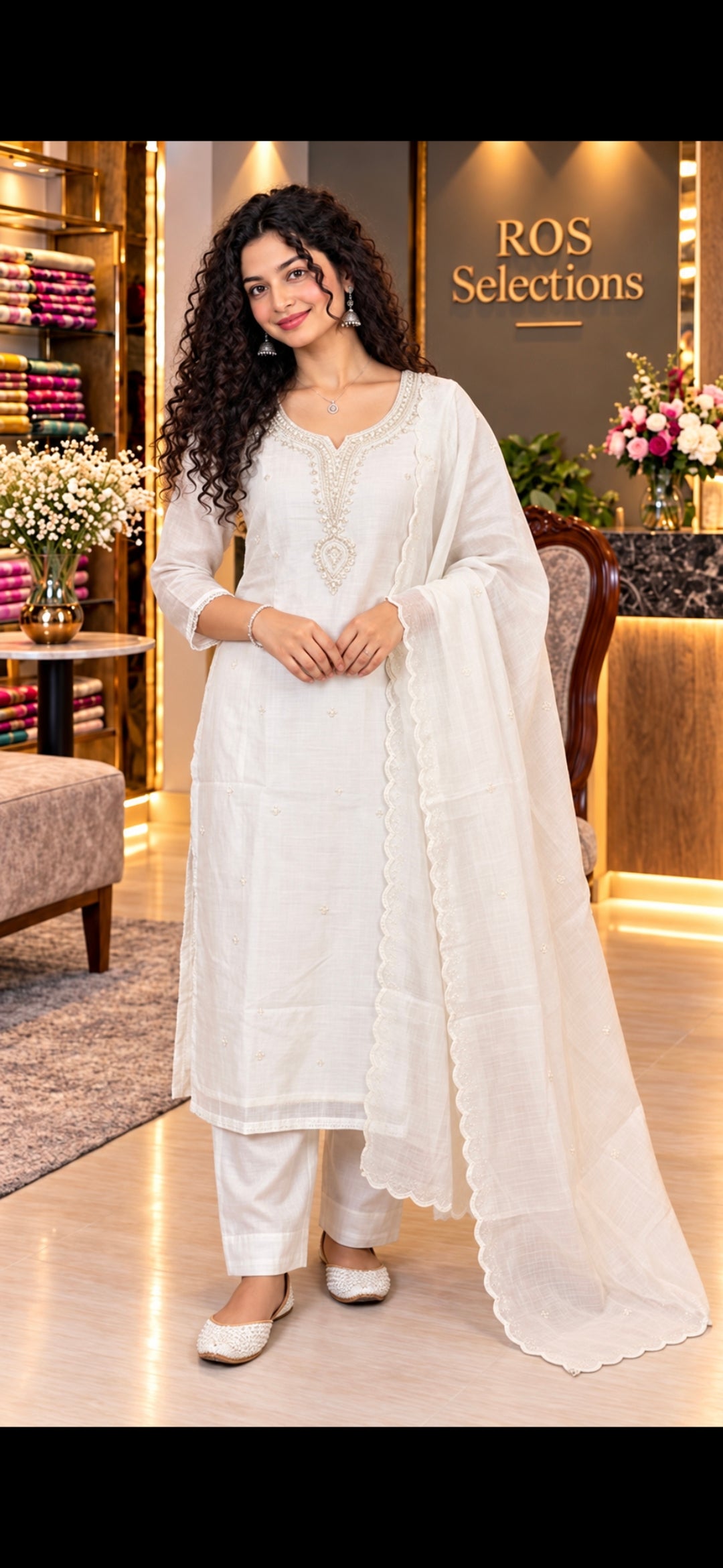 Pure chinnon hand worked churidar set