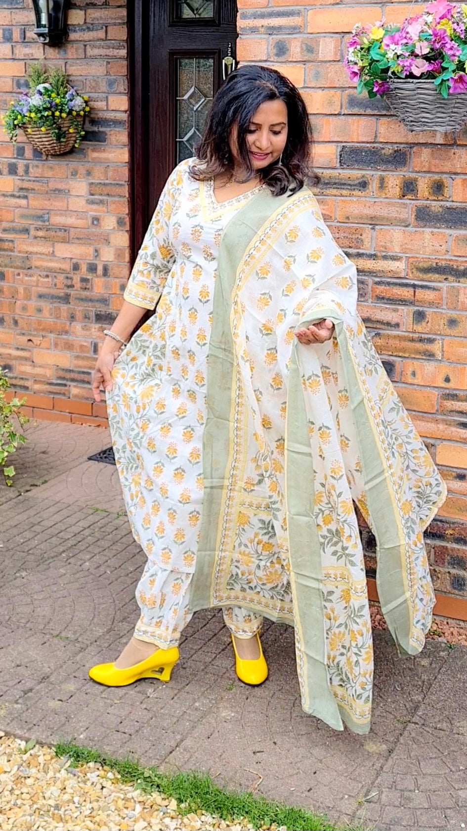 Beautiful pure cotton floral three piece suit
