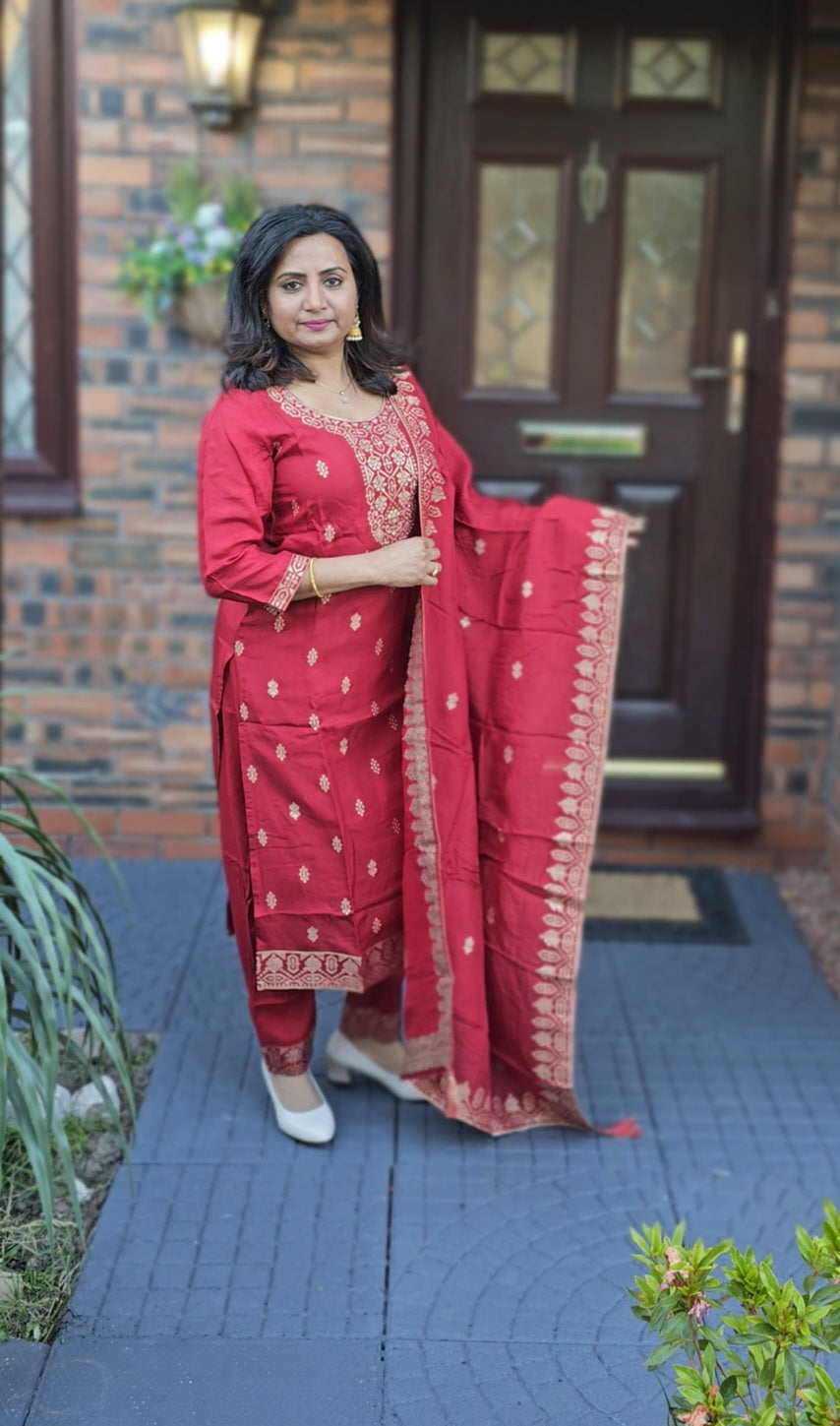 Pure Dola silk party wear suit