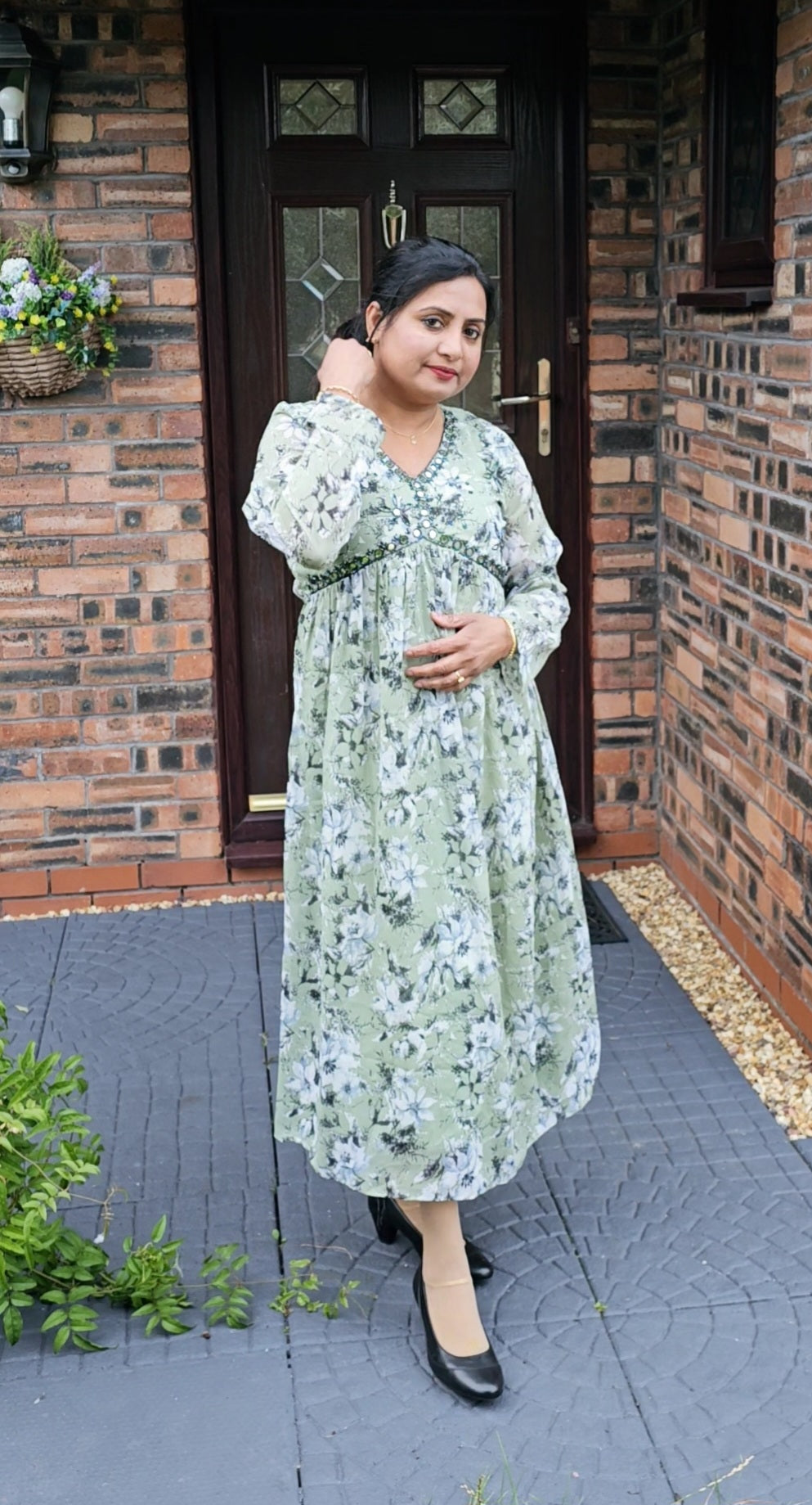 Hand worked, chiffon floral aliya cut dress