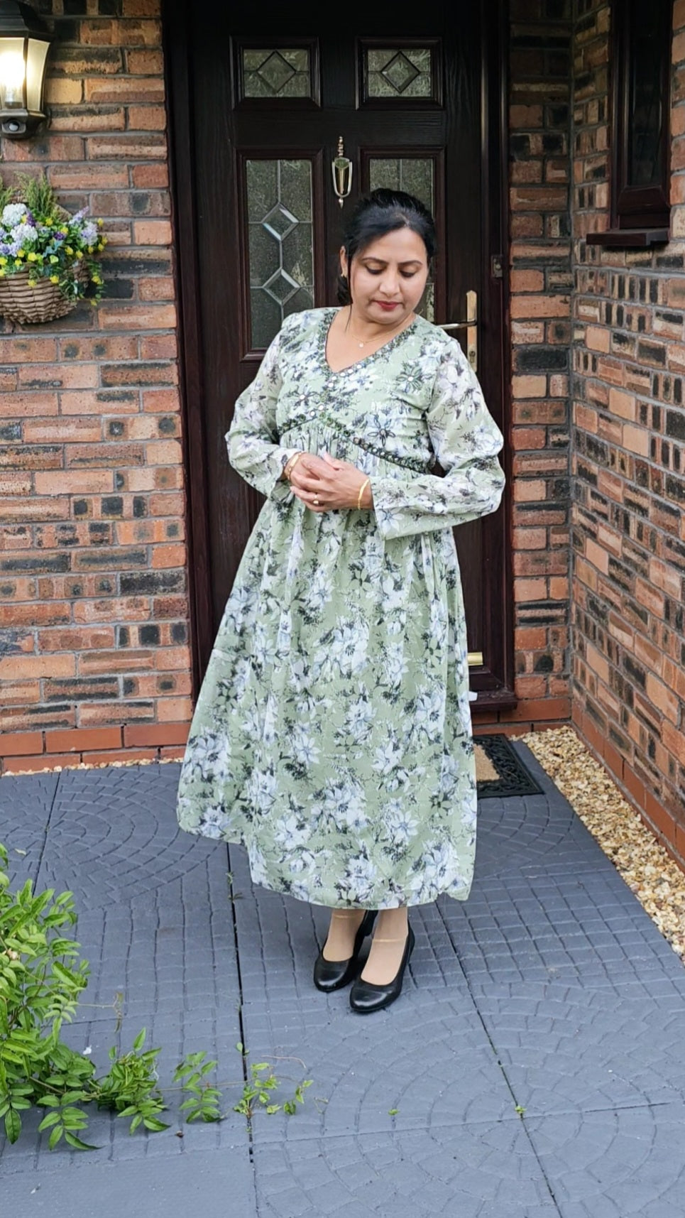 Hand worked, chiffon floral aliya cut dress