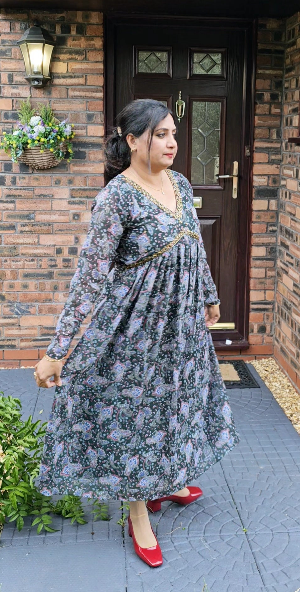 Floral hand worked chiffon dress/ kurti