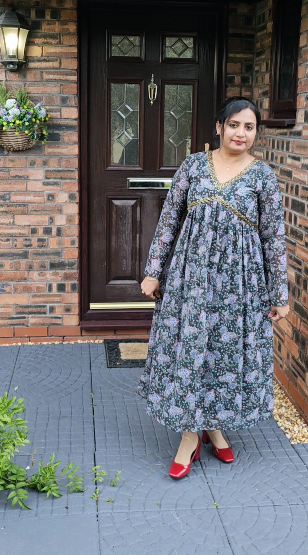 Floral hand worked chiffon dress/ kurti