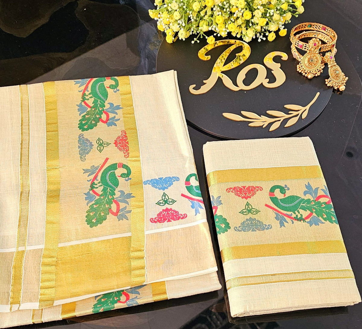 Settu Mundu with Ready made matching blouse (fits up to 3xL)