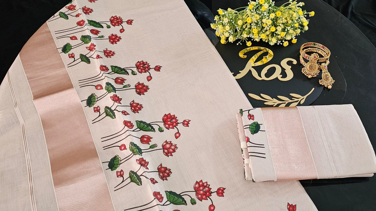 Settu Mundu with Ready made silk blouse (fits up to 3xL)