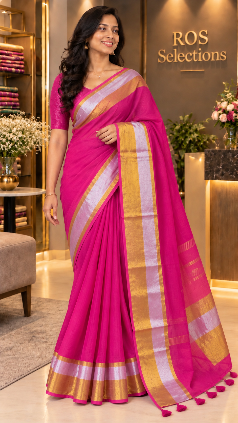 Beautiful Mul cotton saree with gold and silver borders 💕