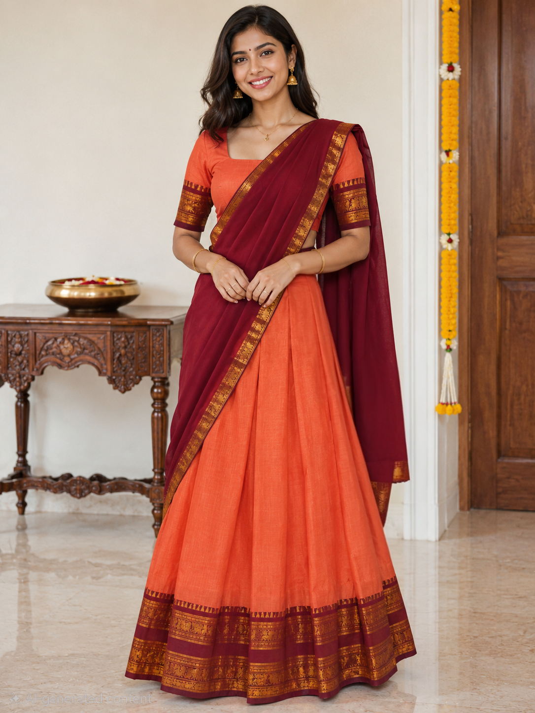 Beautiful Pure Kanchi cotton ready to wear dhavani set