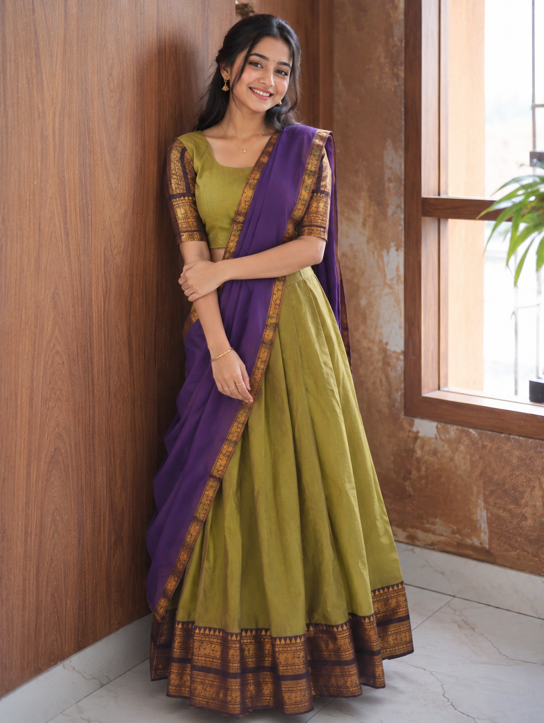 Beautiful Pure Kanchi cotton ready to wear dhavani set
