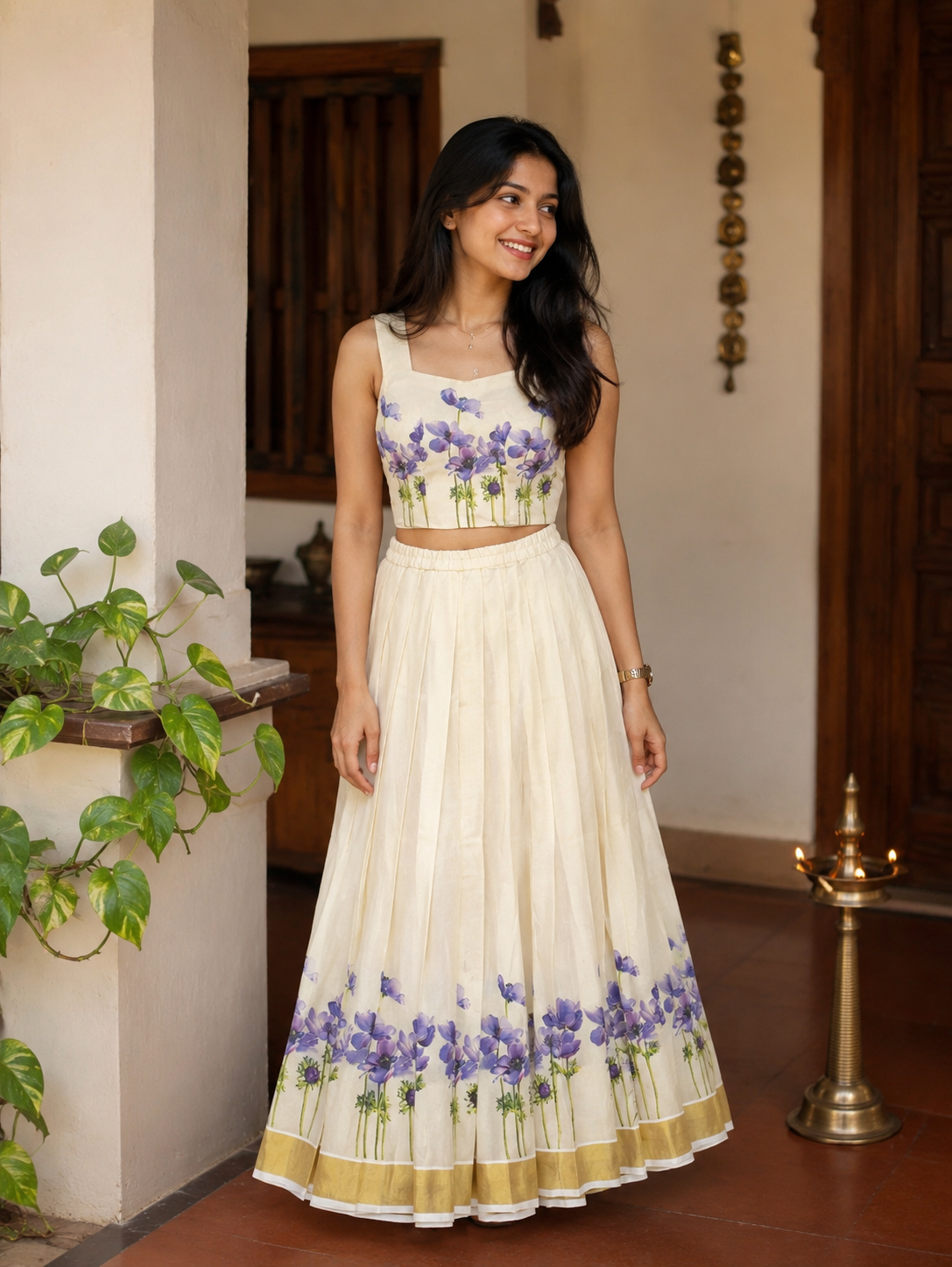 Beautiful Onam skirt and crop top