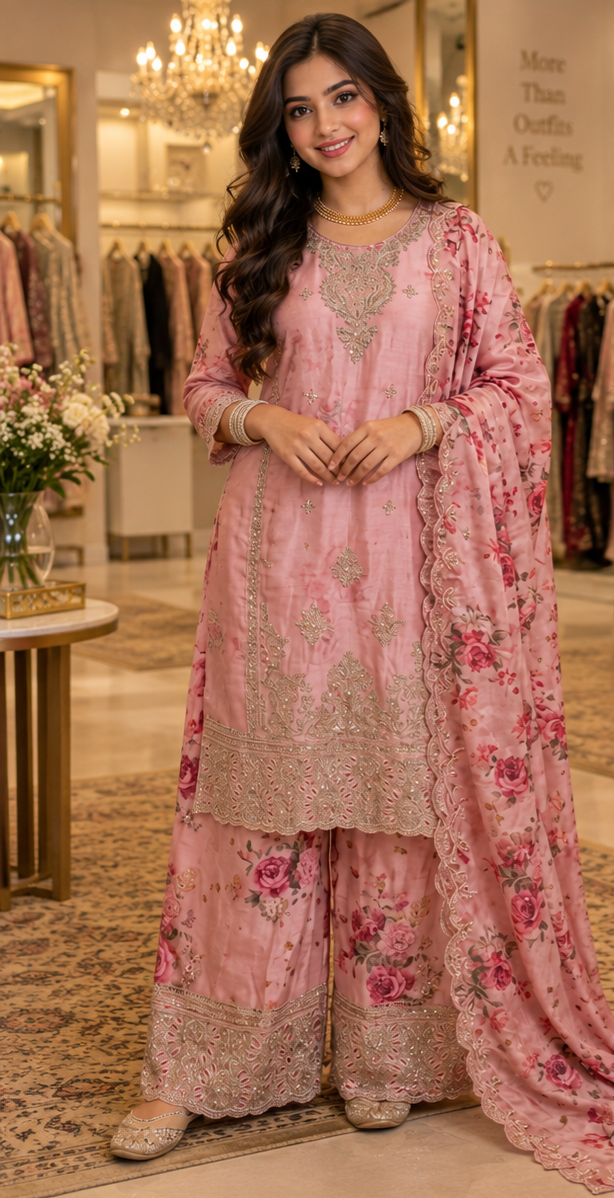 Women's chinnon silk Indian salwar suit