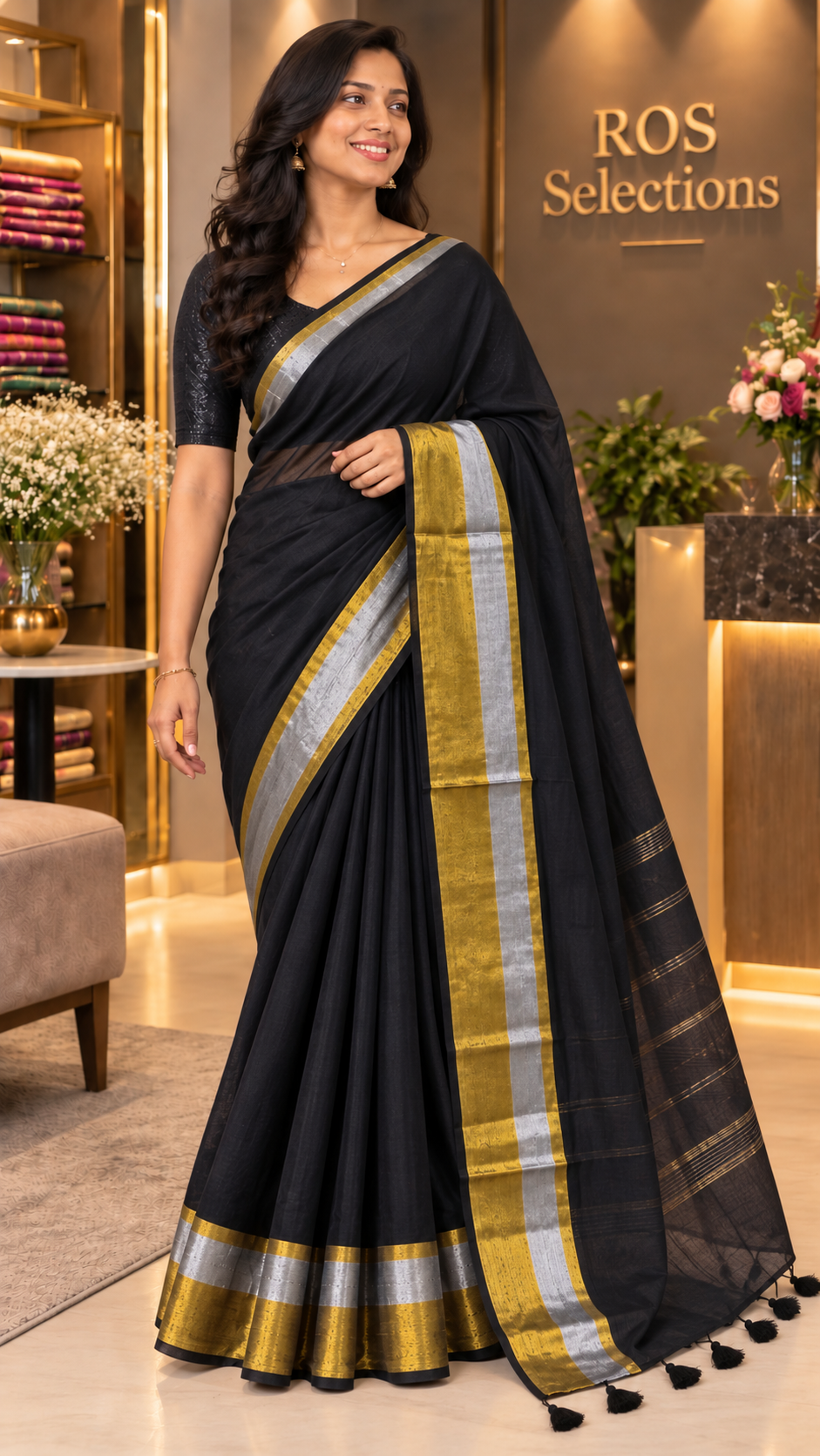 Beautiful Mul cotton saree with gold and silver borders 💕