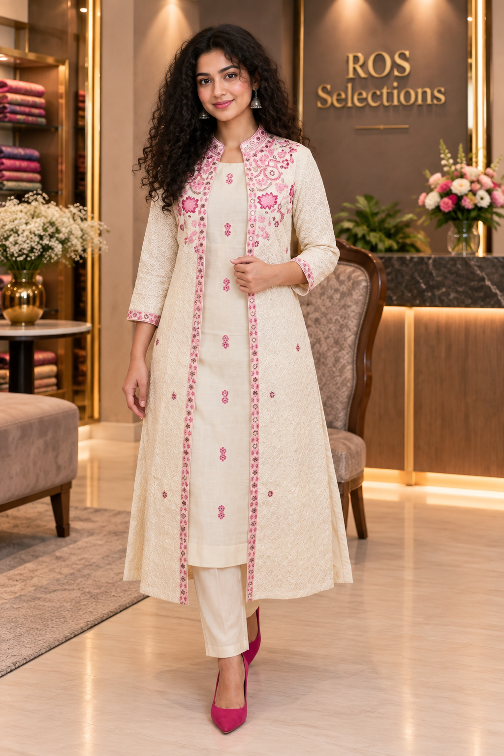 Women's chickenkari cord set wth long jacket