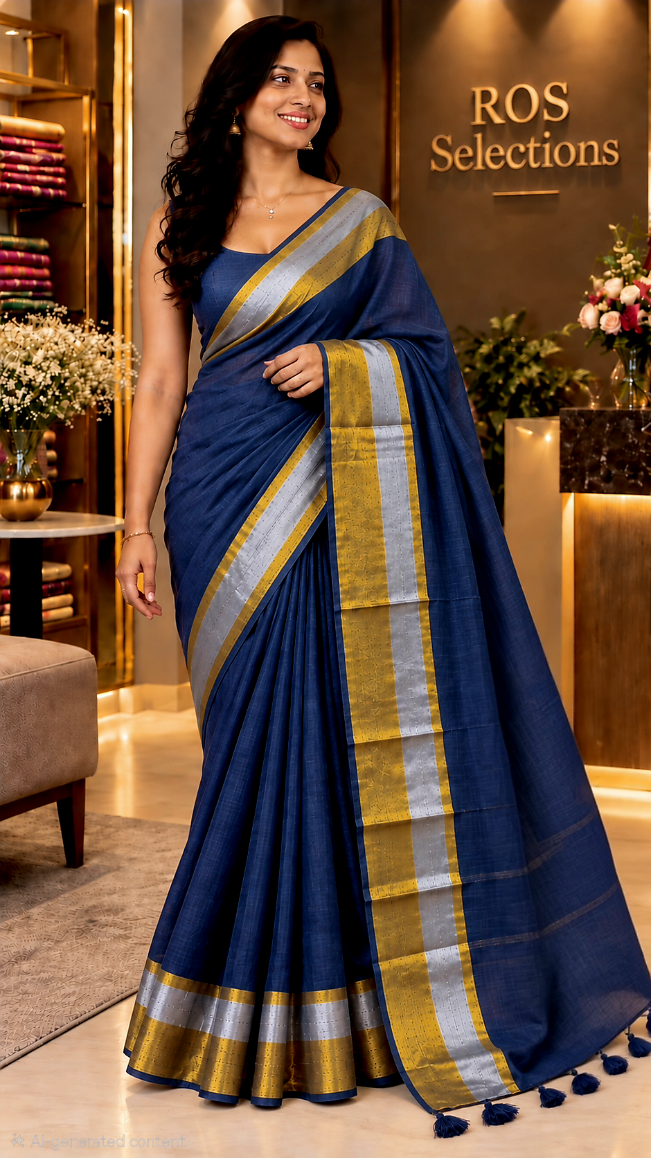 Beautiful Mul cotton saree with gold and silver borders 💕