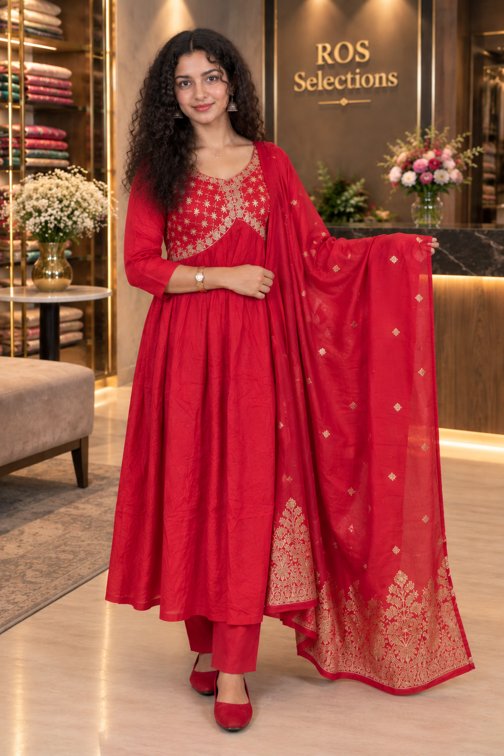 Women's chinnon silk Alia cut kurti set