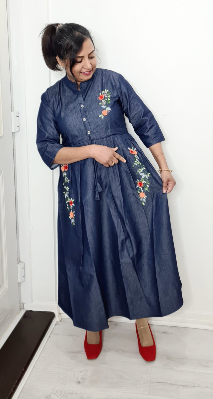 Embroidered Denim Dress / Kurti
