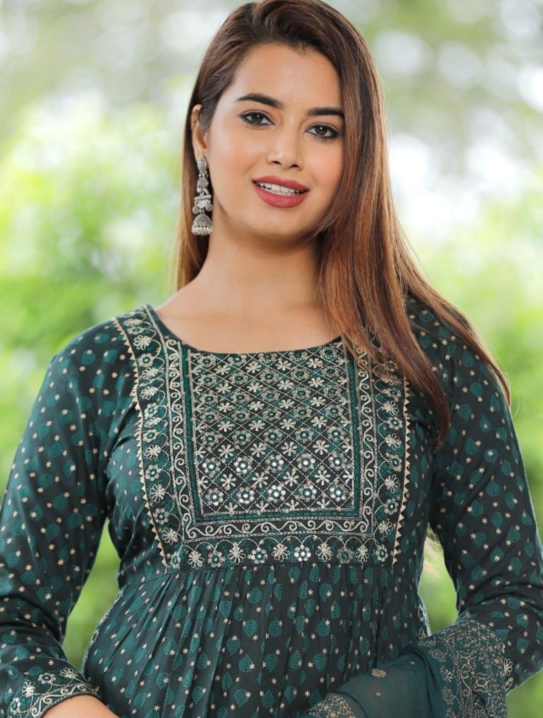 Heavy embroidered cotton printed three piece suit