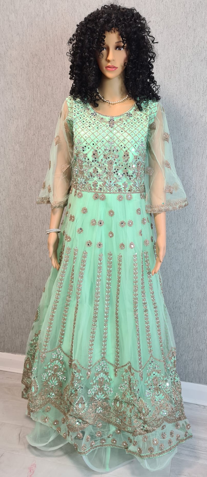 Party wear fully embroidered and mirror worked gown