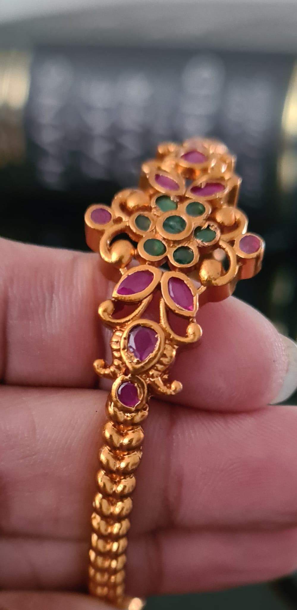 2 x Gold plated Ruby and Emerald antique kada / bangle