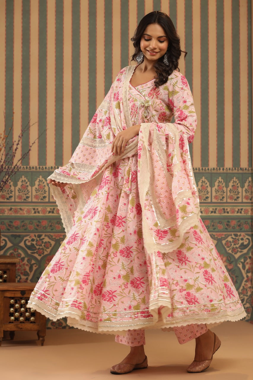 Beautiful Pure cotton designer Anarkali three piece suit.