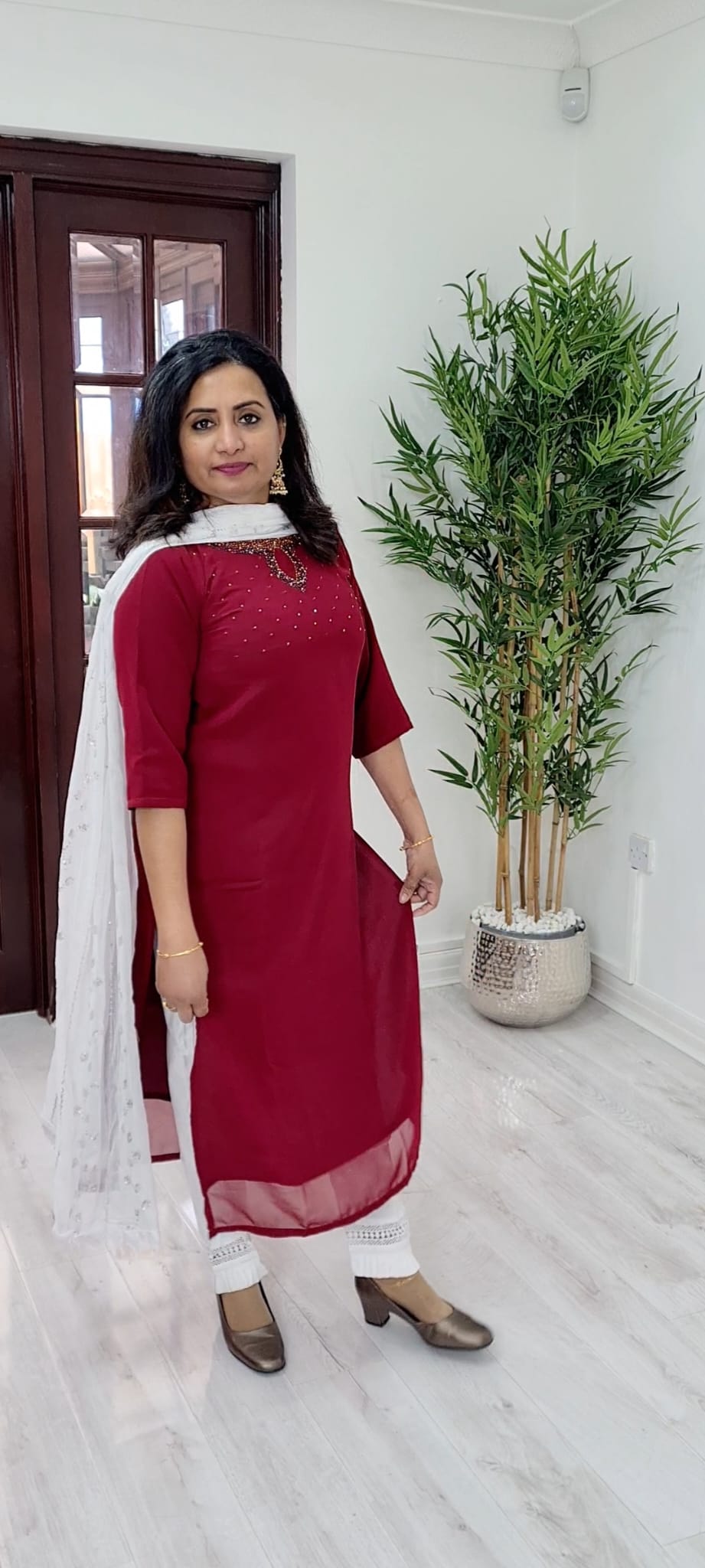 Georgette beads worked kurti /top with Slit