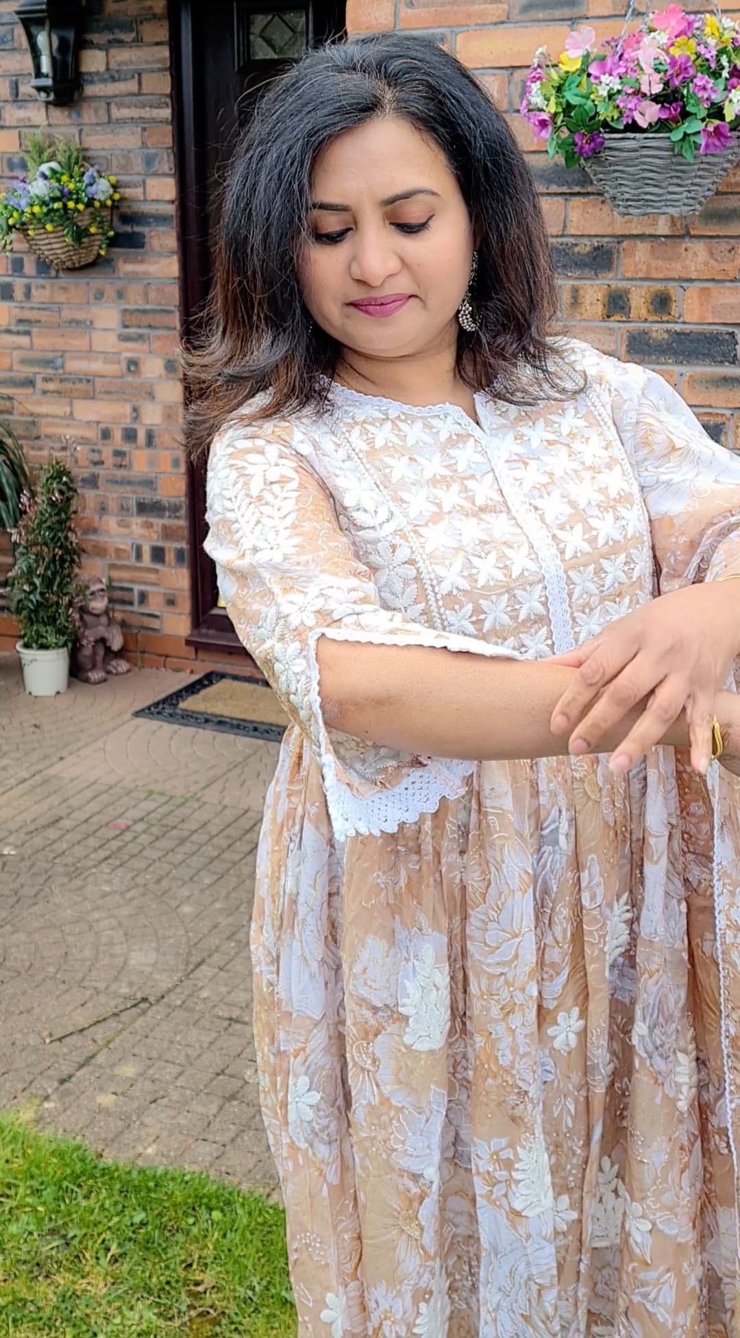 pretty Flared floral suit with chikenkari work