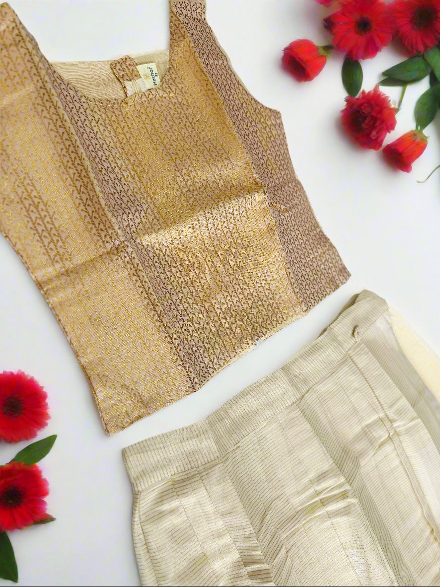 Beautiful  gold brocade crop top and Skirt