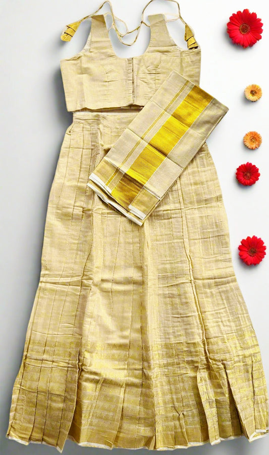 Soft silk dhavani with ready to wear blouse.