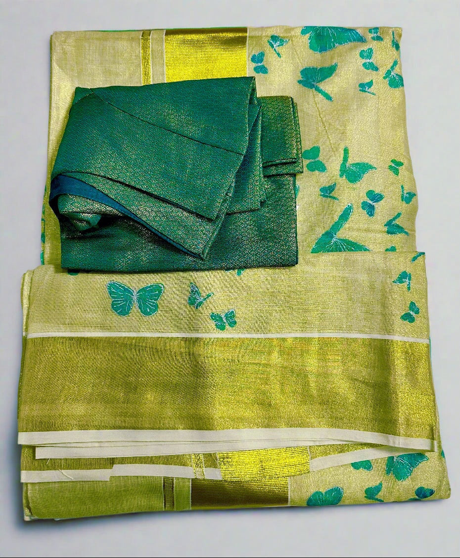 Ready to wear Onam set Saree with Readymade Blouse