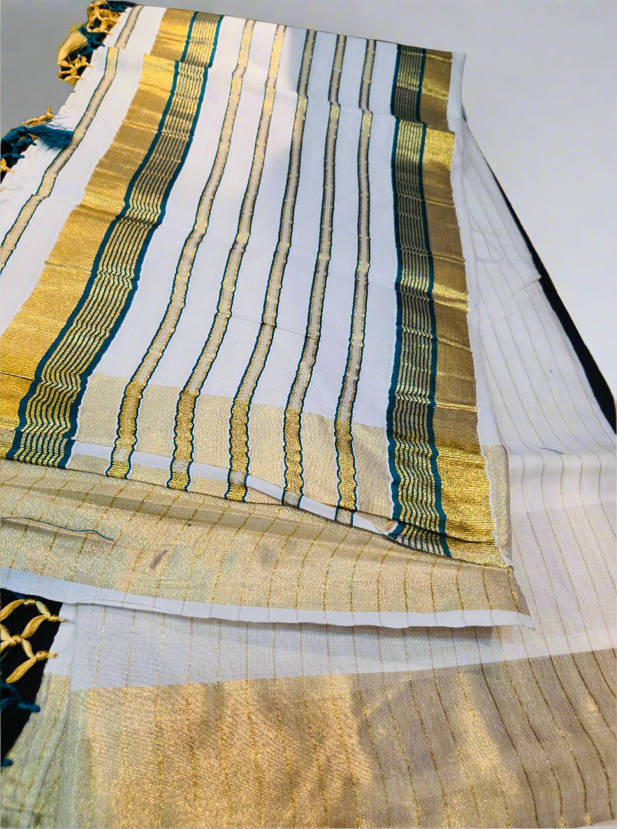 Beautiful premium set saree for Onam ( green)