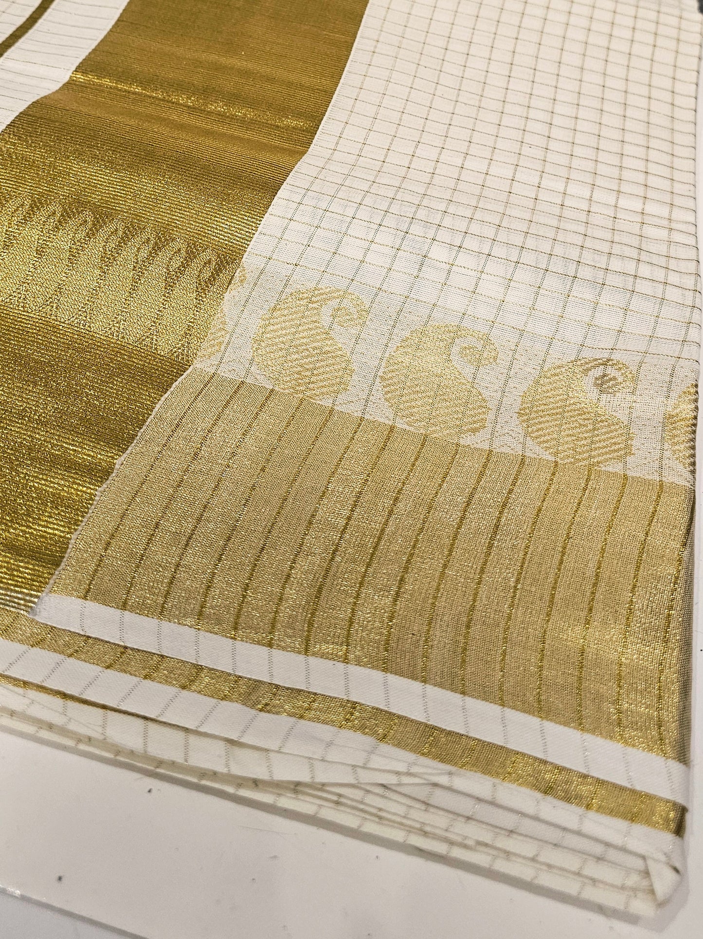 Beautiful soft cotton mixed saree for Onam or any occasion