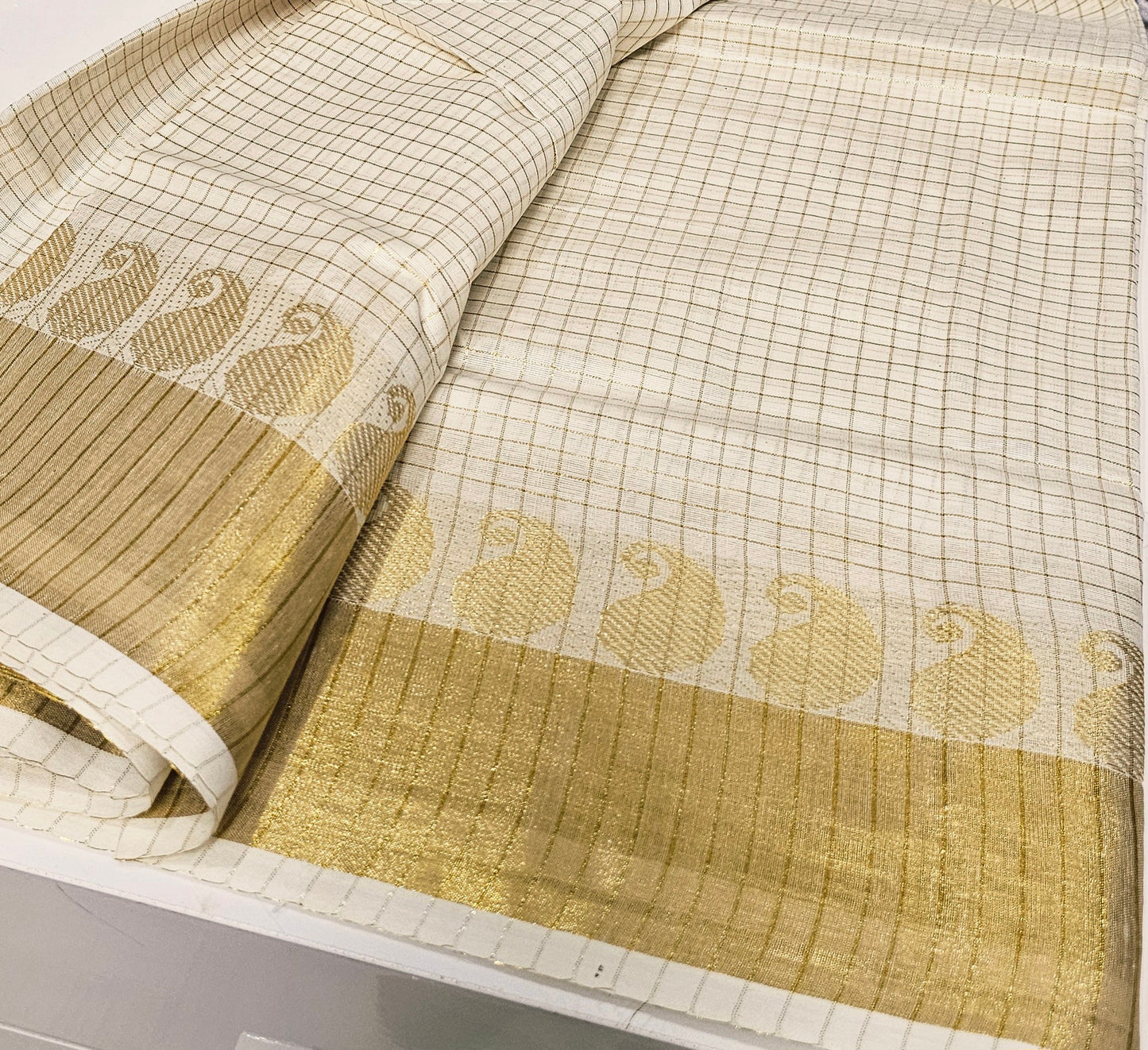 Beautiful soft cotton mixed saree for Onam or any occasion