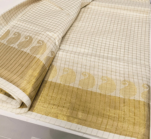 Beautiful soft cotton mixed saree for Onam or any occasion