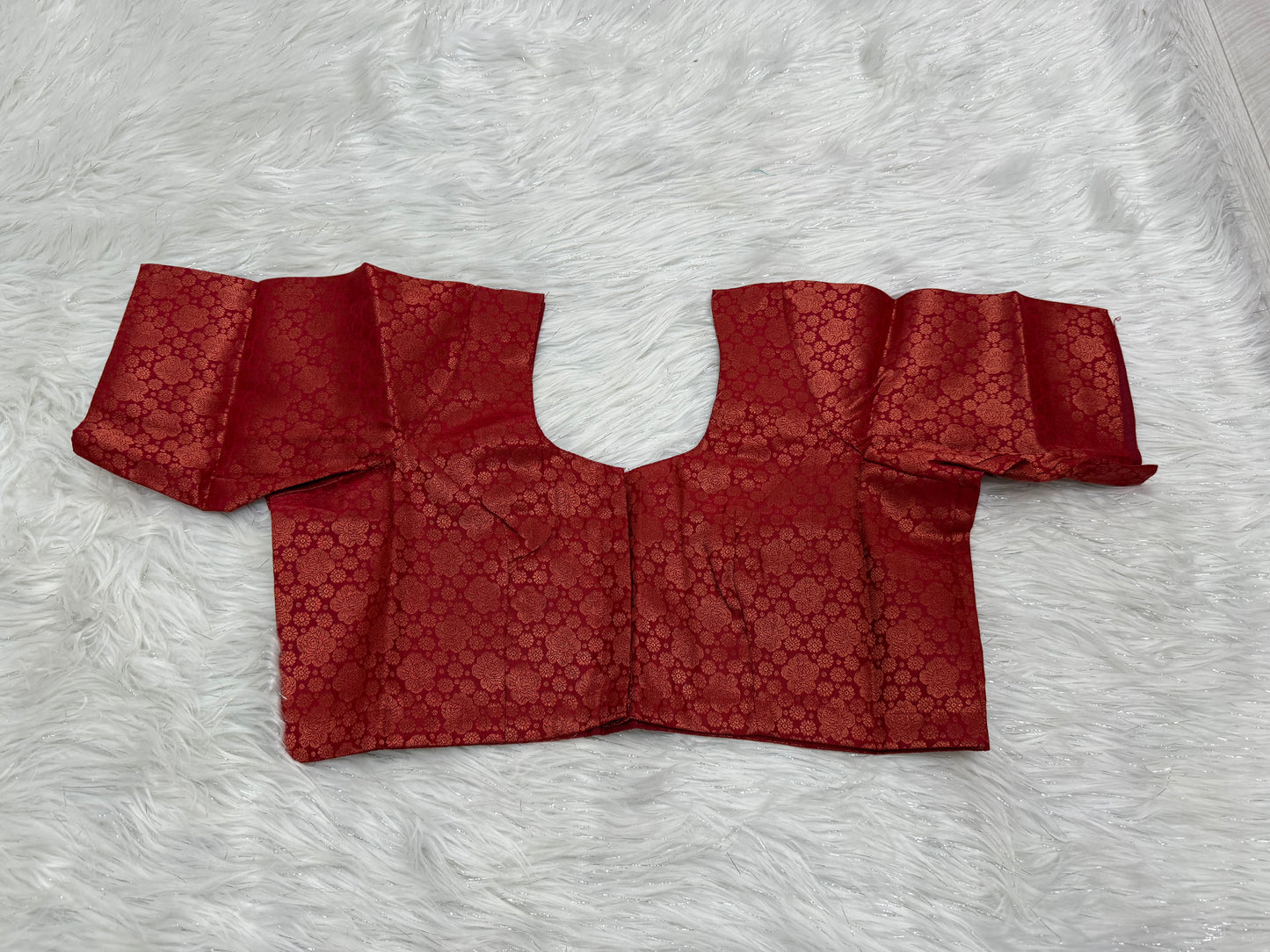 Red Brocade Ready to wear princess cut saree blouse