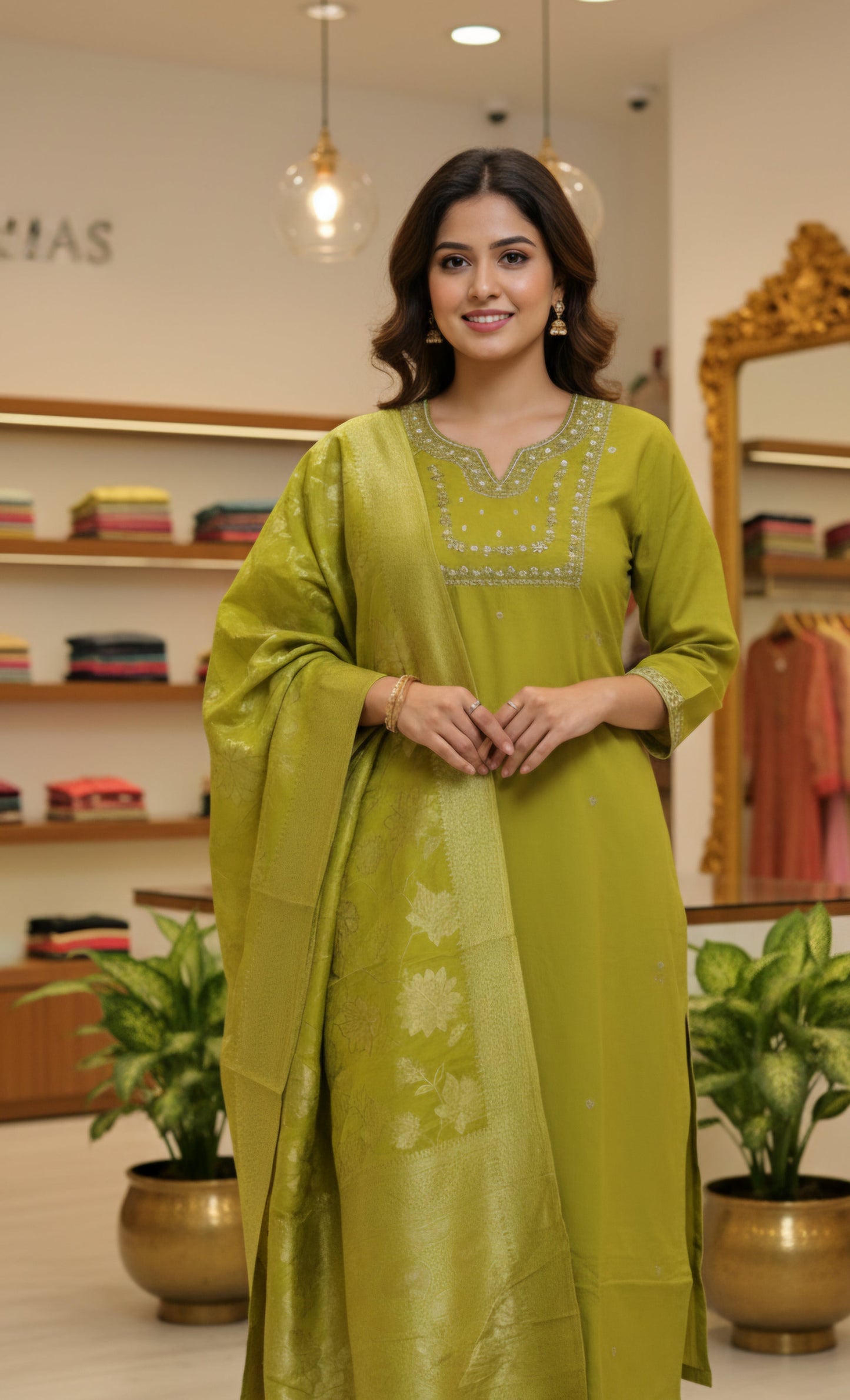 Silk three piece suit with  banarasi  dupatta