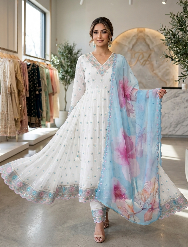 Stunning party wear fully embroidered Anarkali  three piece suit 💕