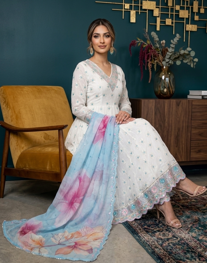 Stunning party wear fully embroidered Anarkali  three piece suit 💕