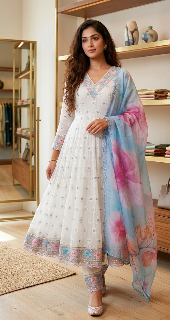 Stunning party wear fully embroidered Anarkali  three piece suit 💕