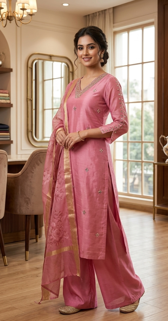 Stunning  soft tissue silk three piece suit  with plaza bottom 💕