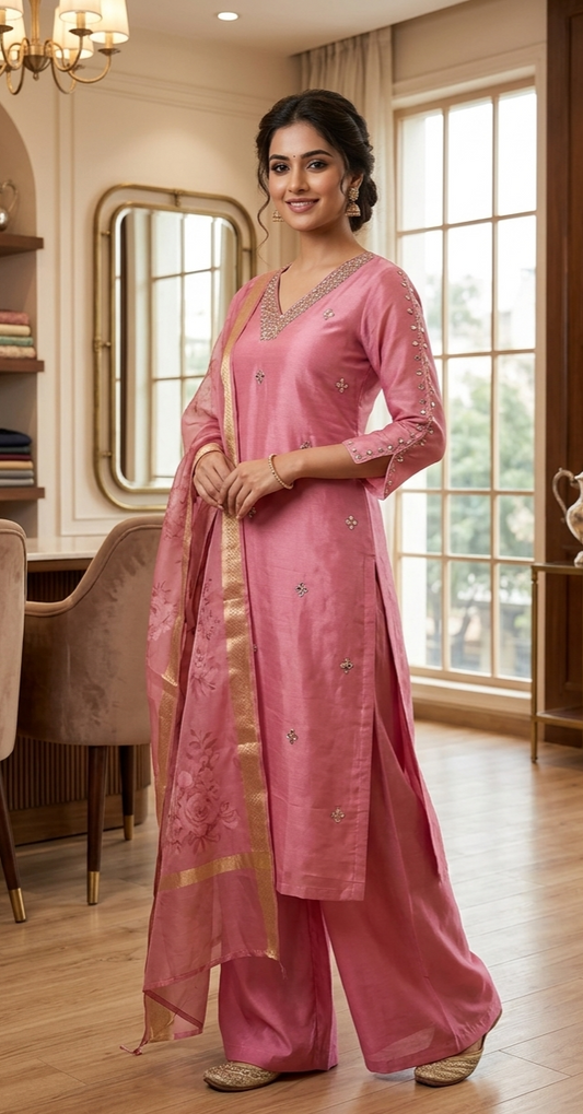 Stunning  soft tissue silk three piece suit  with plaza bottom 💕