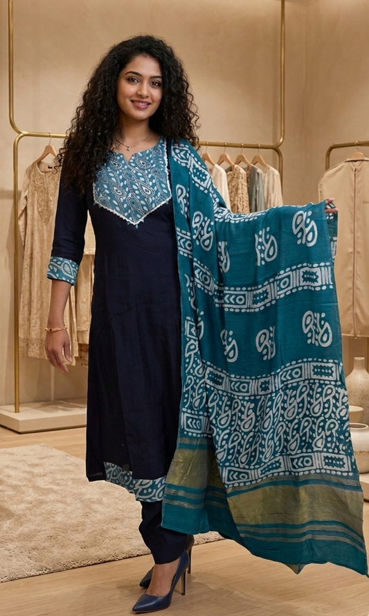 Beautiful silk aline three piece suit ( navy blue)