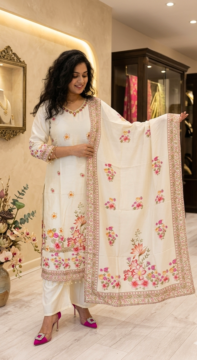 Silk printed three piece suit